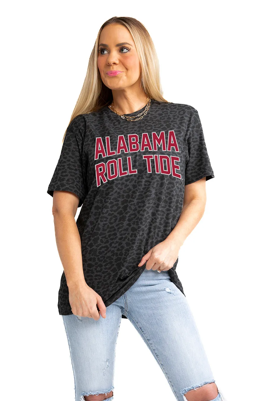 ALABAMA CRIMSON TIDE "FAN FAVORITE" LEOPARD STANDARD FIT CREW NECK TEE