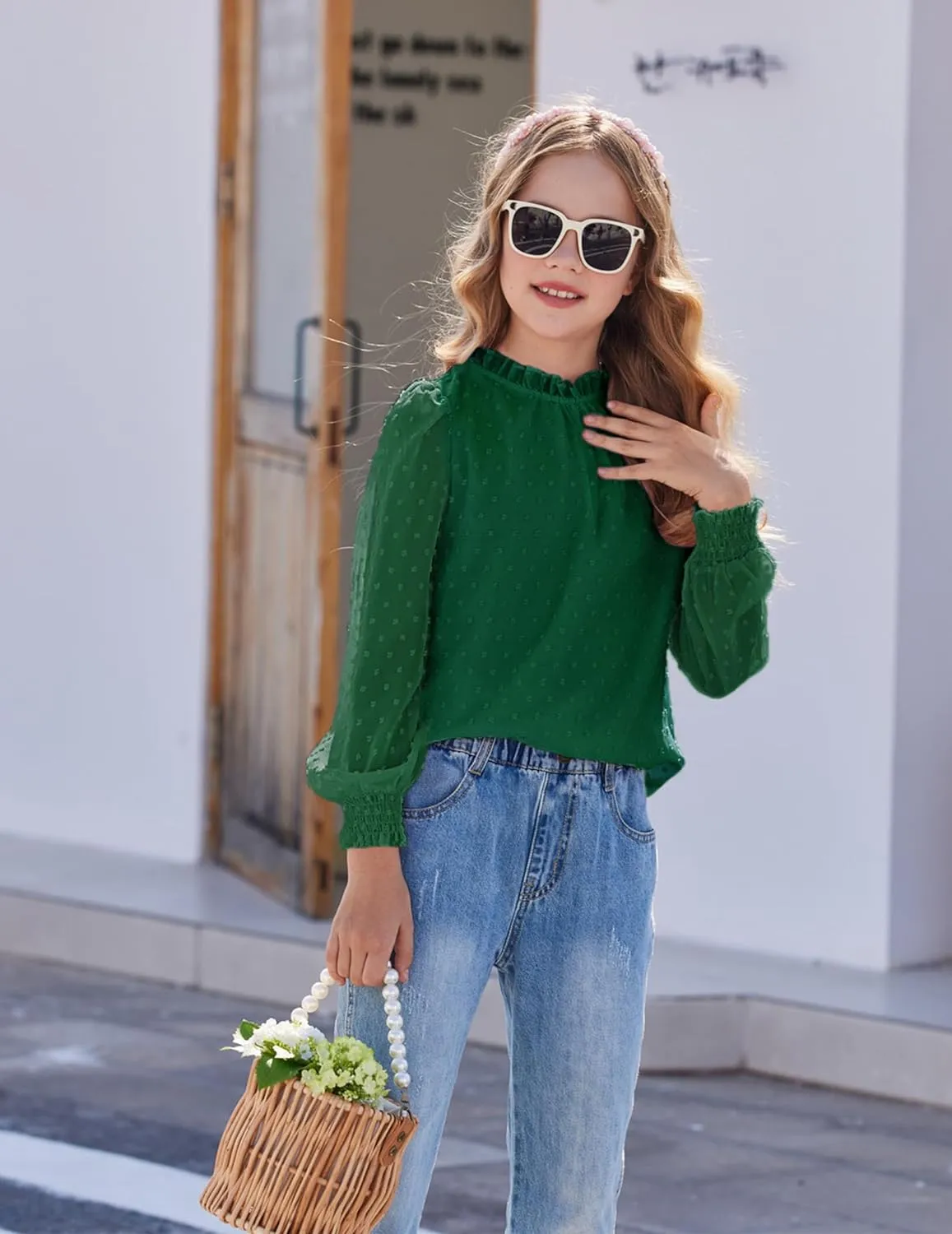 Arshiner Girls Long Sleeve Shirts Chiffon Blouses