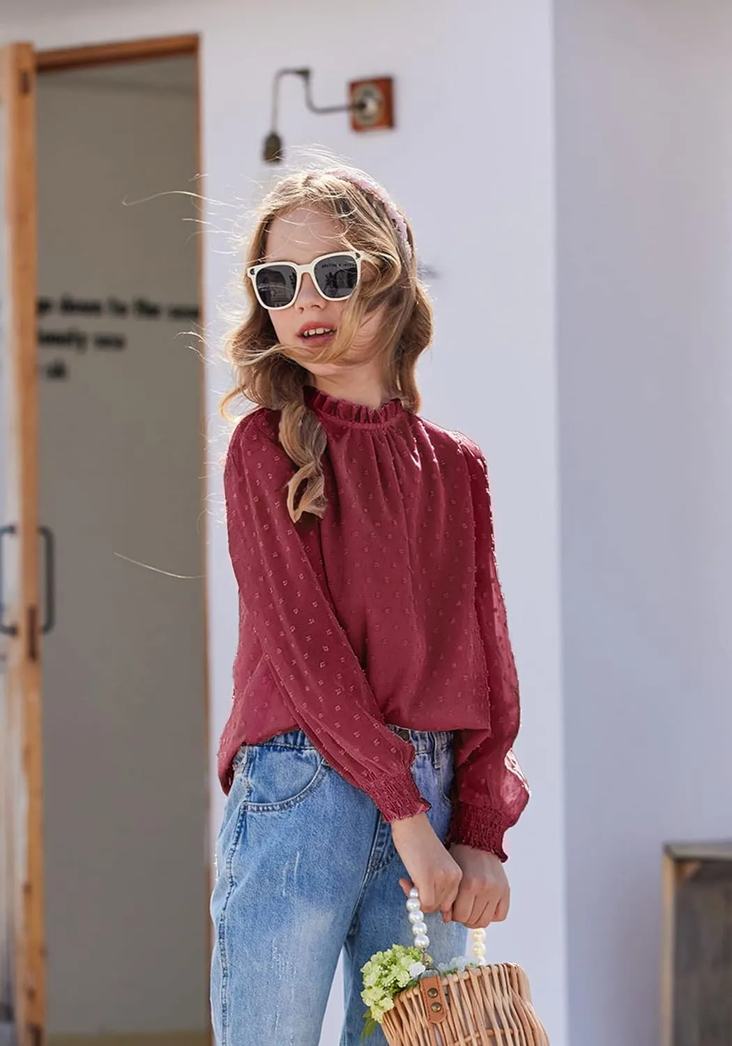Arshiner Girls Long Sleeve Shirts Chiffon Blouses