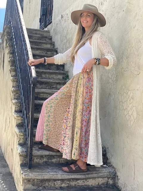 Aurora Flowy Patchwork Wide Leg Palazzo Pants - Sand