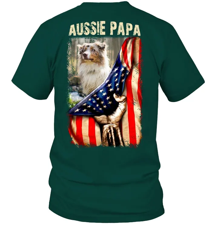 Aussie Papa America Flag Unique Custom Design For Dog Lovers Guys Tee