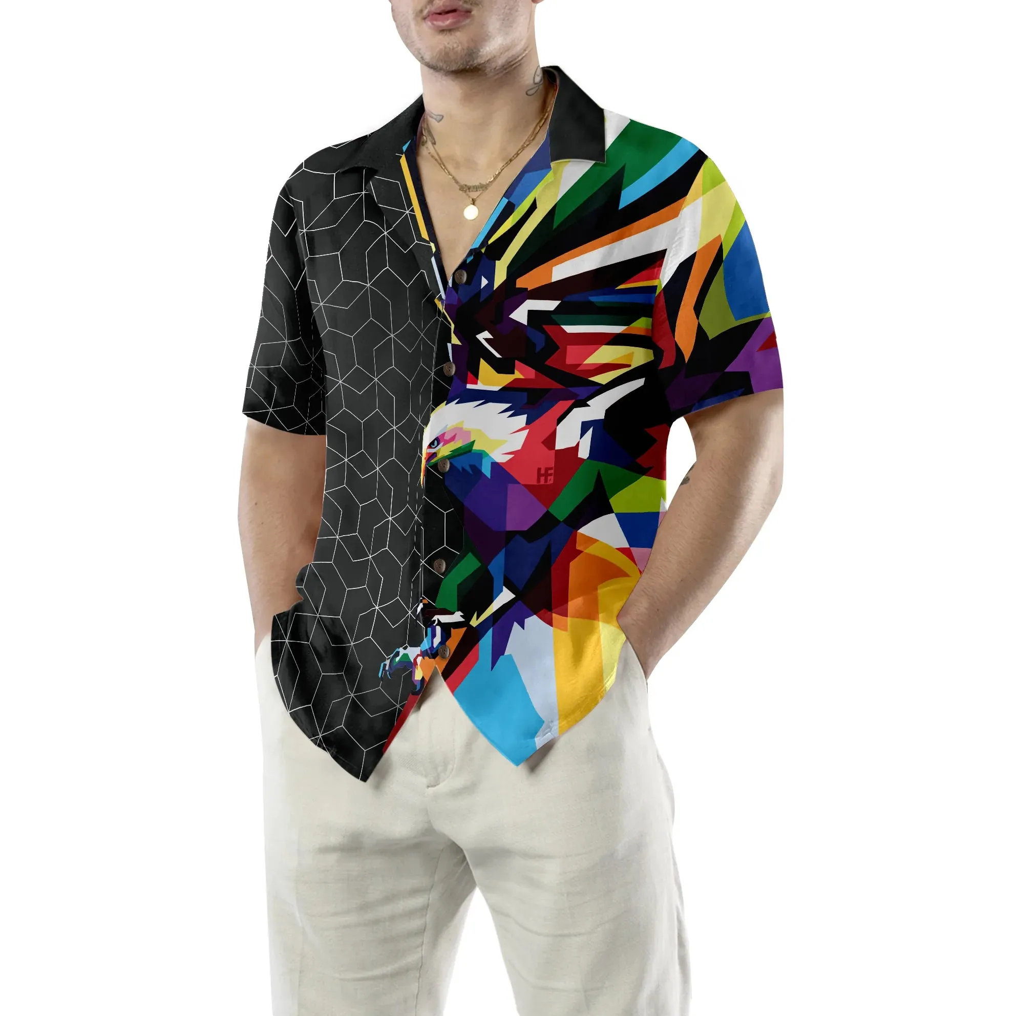 Awesome Colorful American Eagle Design Hawaiian Shirt, Colorful Eagle Aloha Shirts, Best Gift For Eagle Lovers, Husband, Wife, Boyfriend, Girlfriend