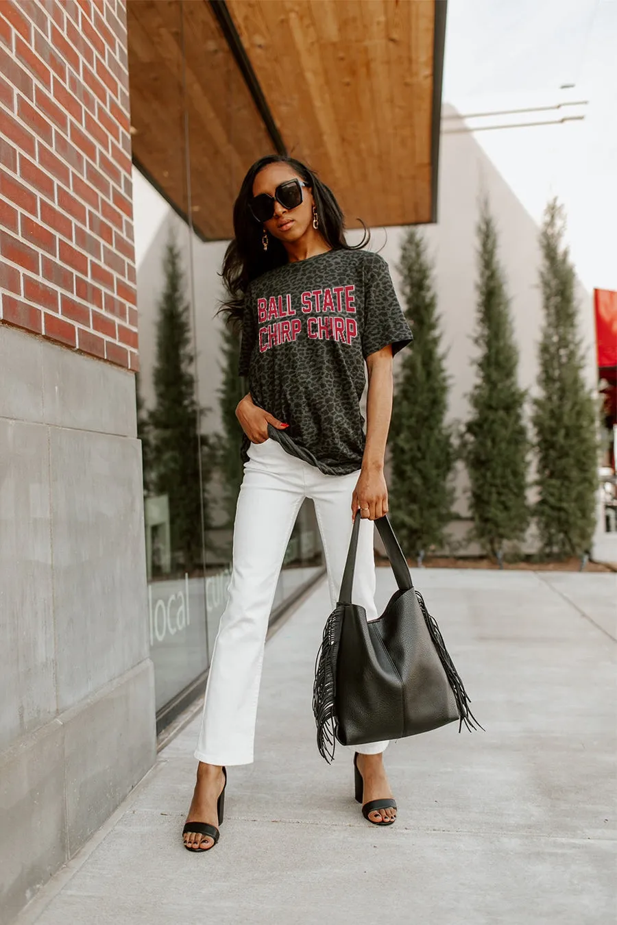 BALL STATE CARDINALS "FAN FAVORITE" LEOPARD STANDARD FIT CREW NECK TEE