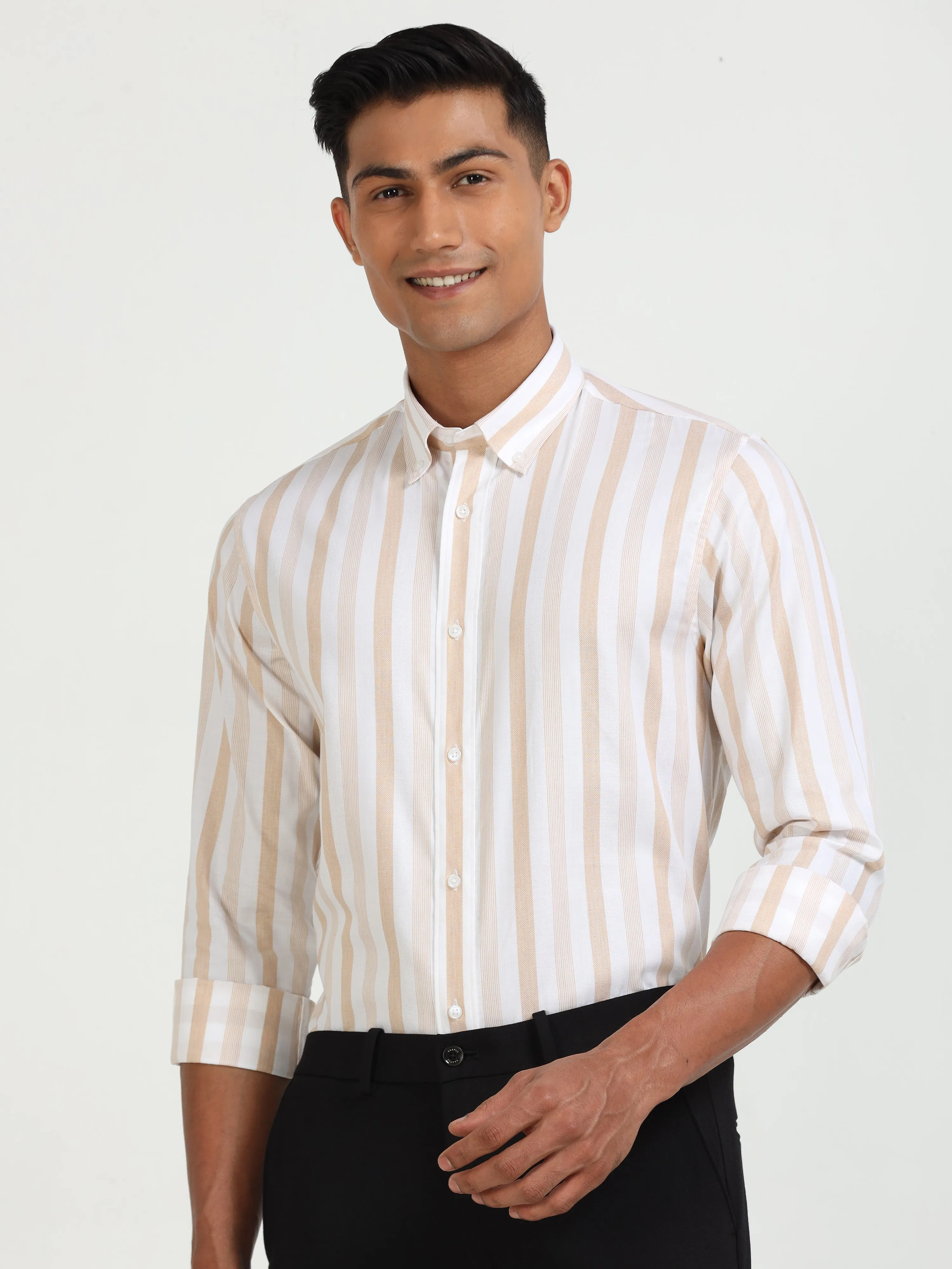Beige and White Striped Elegance Shirt