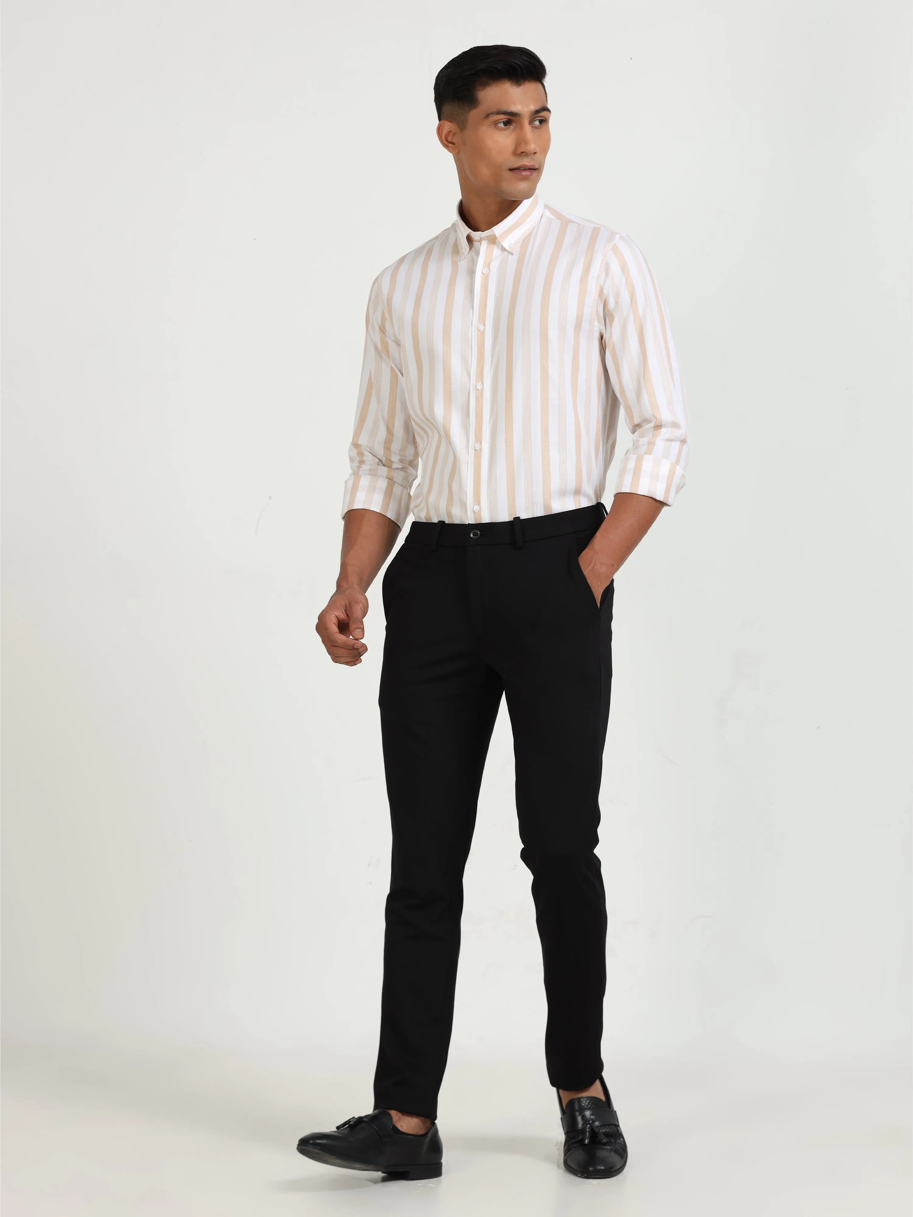 Beige and White Striped Elegance Shirt