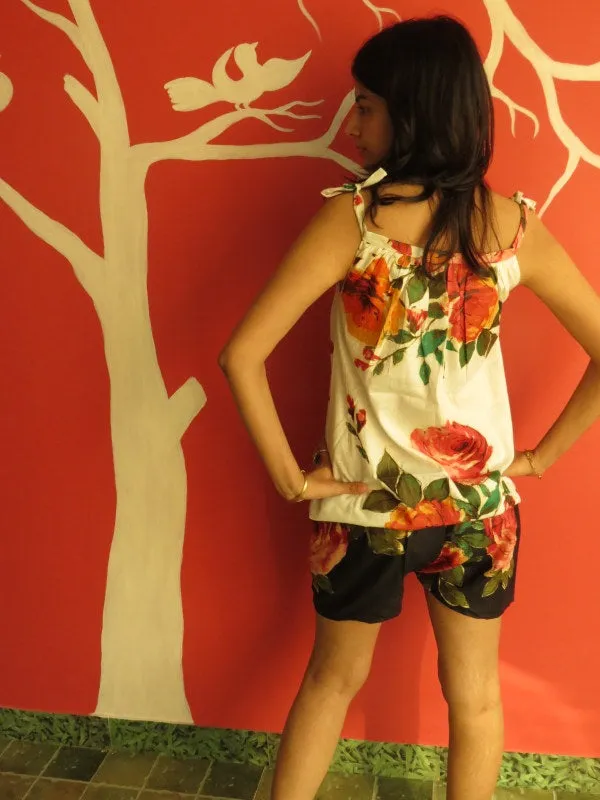 Black Floral Shorts