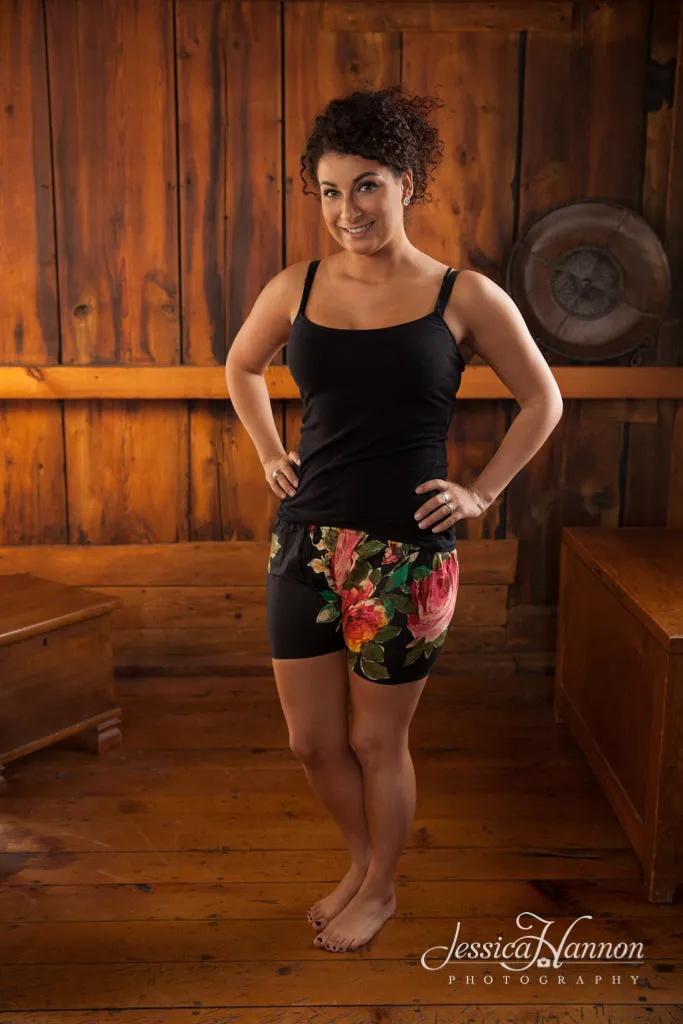 Black Floral Shorts