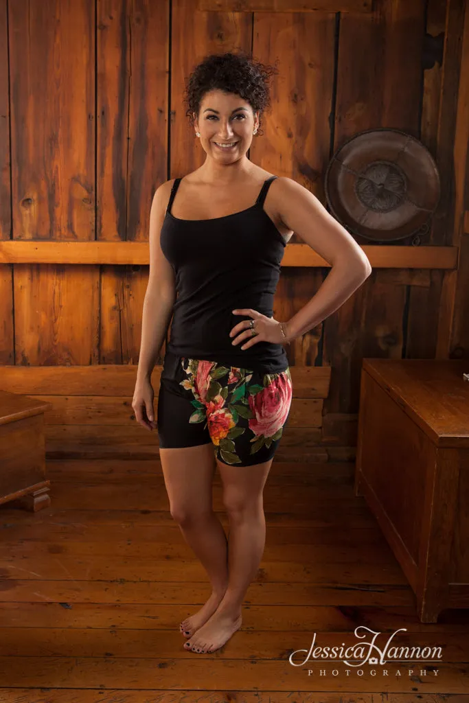 Black Floral Shorts