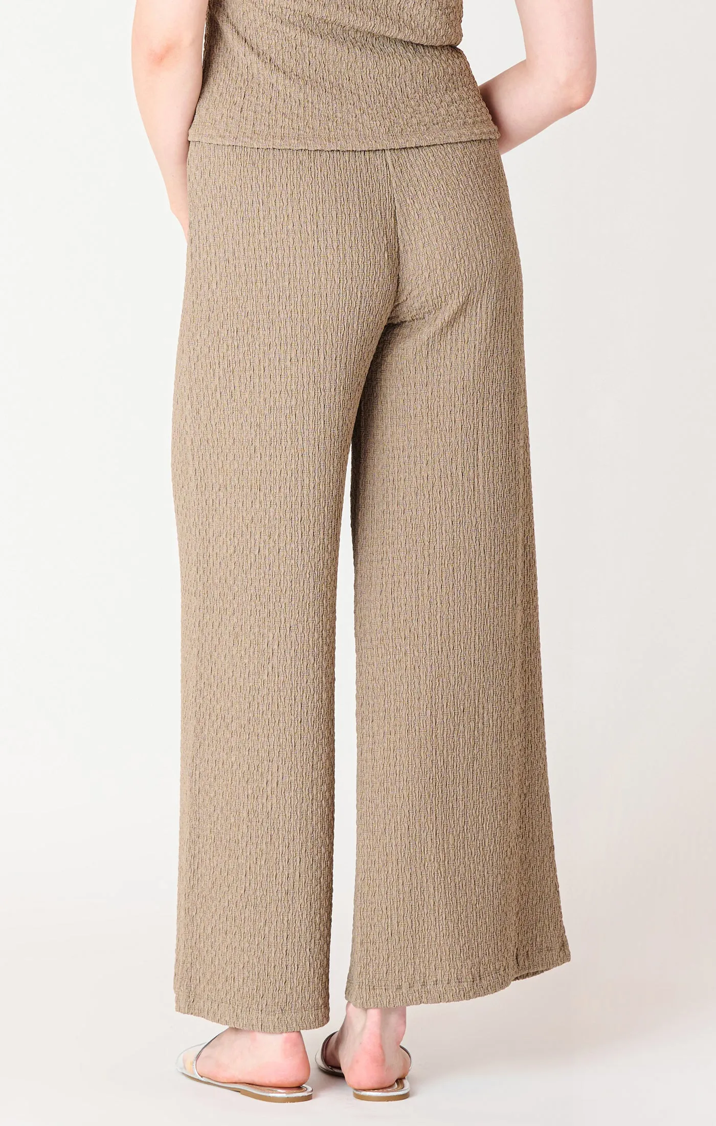 Black Tape Taupe Textured Flowy Pull On Wide Leg Pants