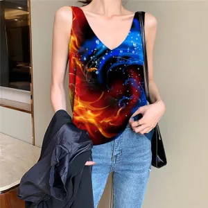 Blue Flame Tank-Top women Red Flame Sleeveless 3d Colorful Vest Printed