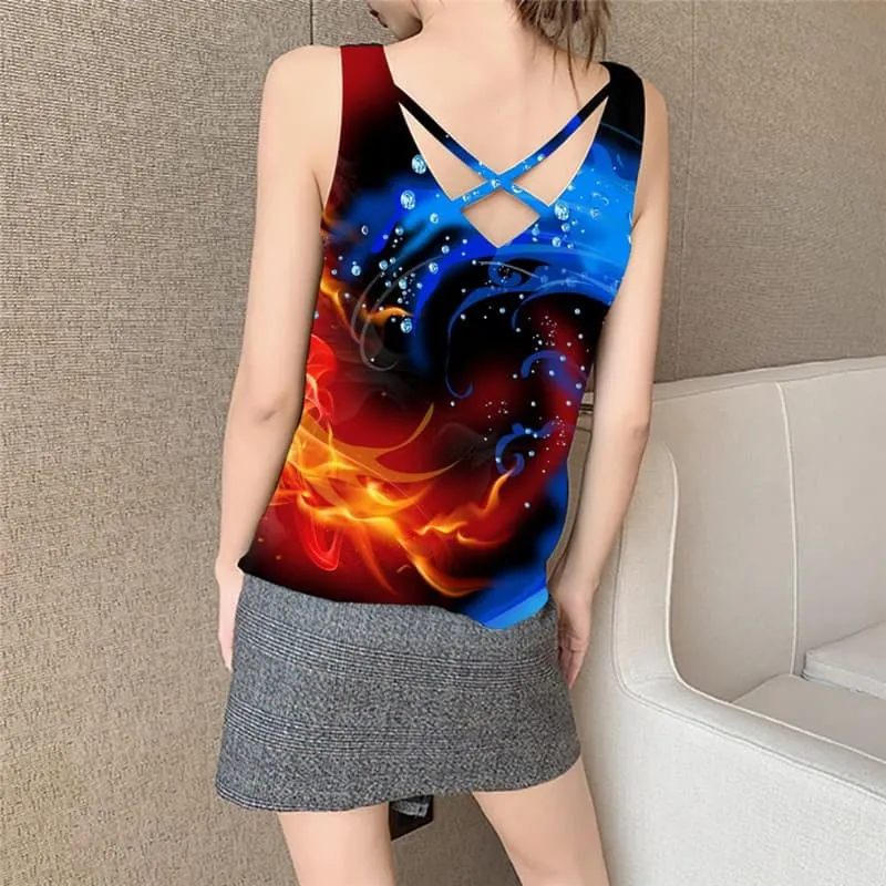 Blue Flame Tank-Top women Red Flame Sleeveless 3d Colorful Vest Printed