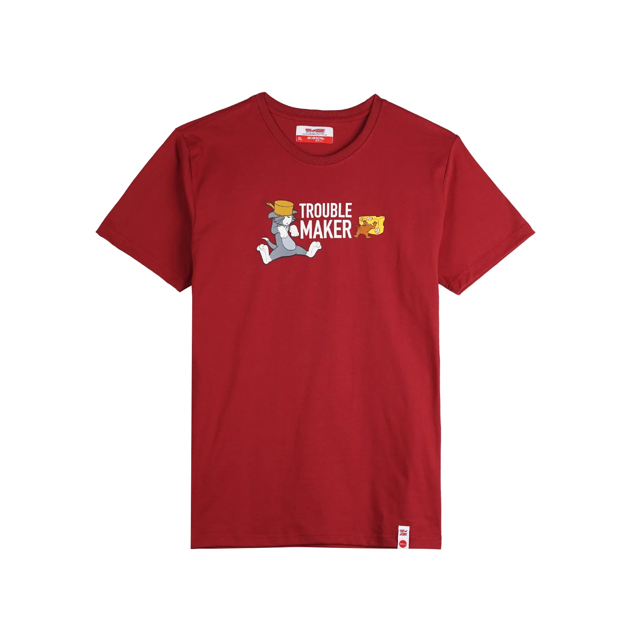 Bobson Japanese Men's X Tom and Jerry Trouble Maker Basic Tees Trendy fashion High Quality Apparel Comfortable Casual Top for Men Slim Fit 149460-U (Red)