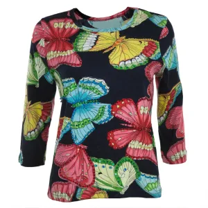 Butterflies Sequined 3/4 Sleeve Women's T-Shirt