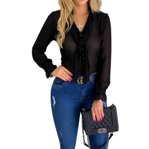 Button Mesh Long Sleeves T-shirt