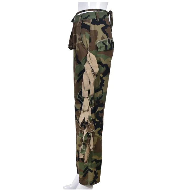 Camouflage Tassel Fringe  Pants