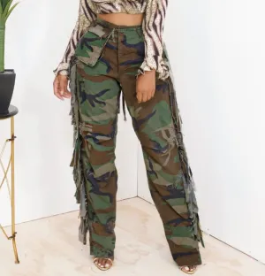 Camouflage Tassel Fringe  Pants