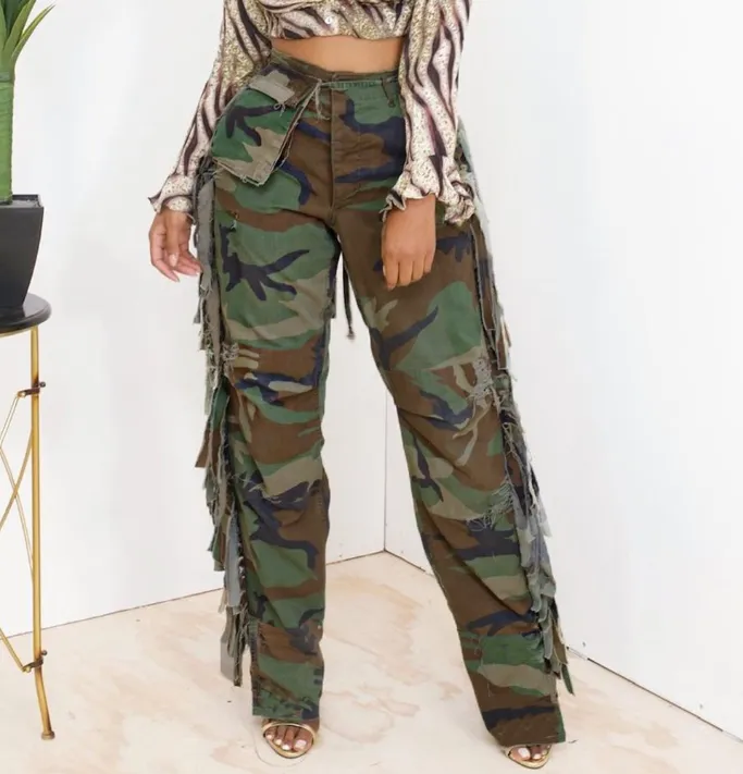 Camouflage Tassel Fringe  Pants
