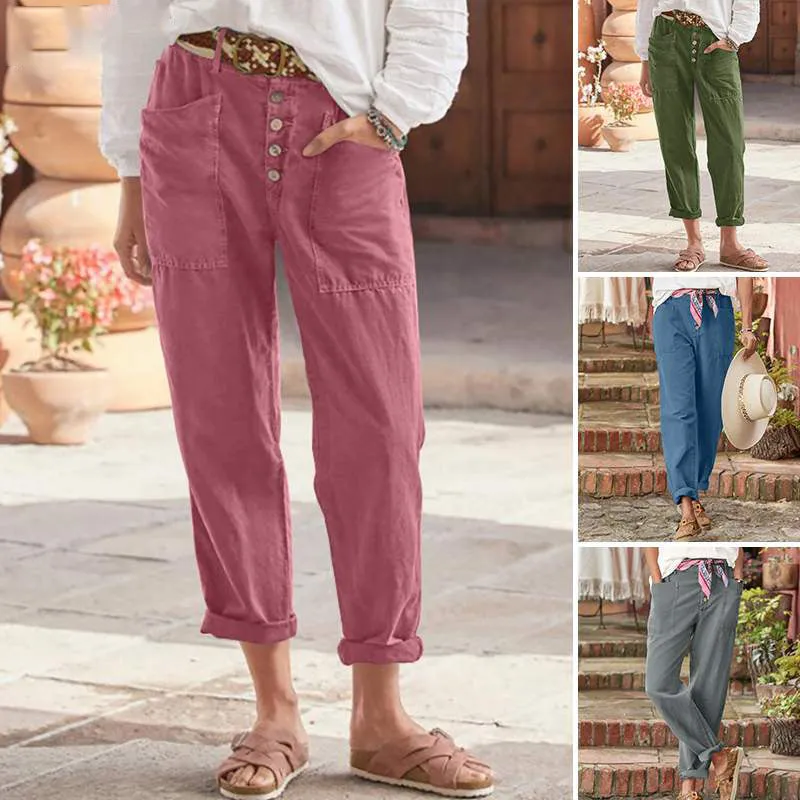 Charming Casual Breasted Cotton Linen Loose Pants