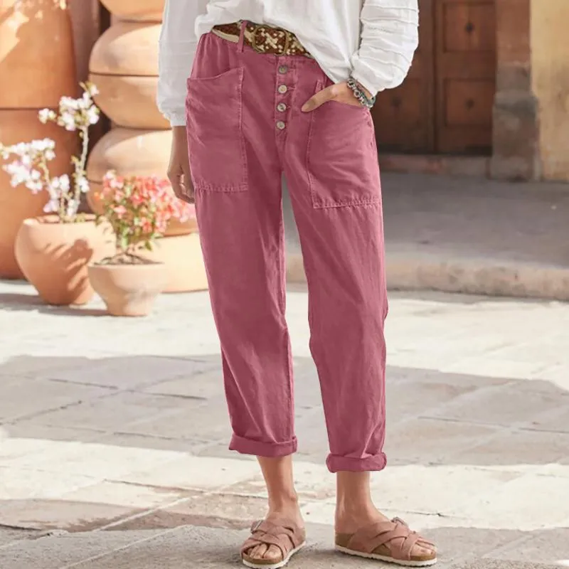 Charming Casual Breasted Cotton Linen Loose Pants
