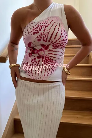 Chic View Like You Floral Print One Shoulder Stretch Tank