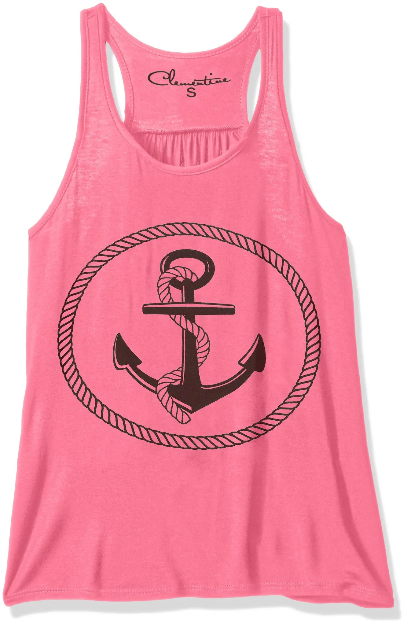 Clementine Women's Petite Plus Boat Anchor Printing Flowy Racerback Tank