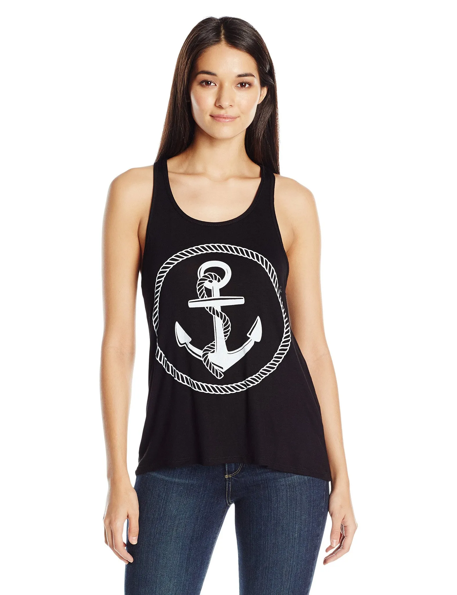Clementine Women's Petite Plus Boat Anchor Printing Flowy Racerback Tank