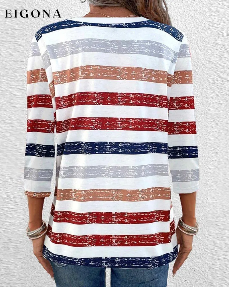 Colorful striped V-neck buttoned casual top