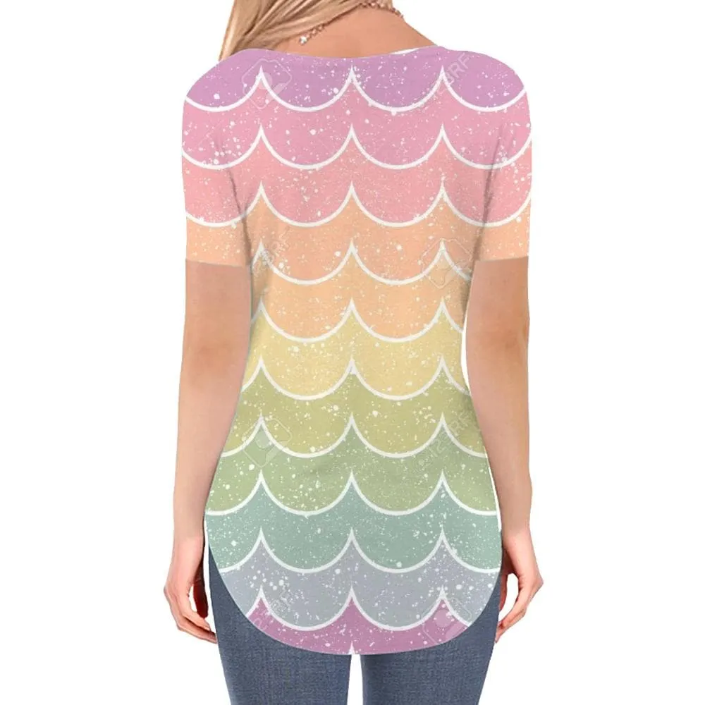 Colorful T-shirt women Rainbow T-shirts 3d Abstract V-neck Tshirt Stripe Tshirts Printed