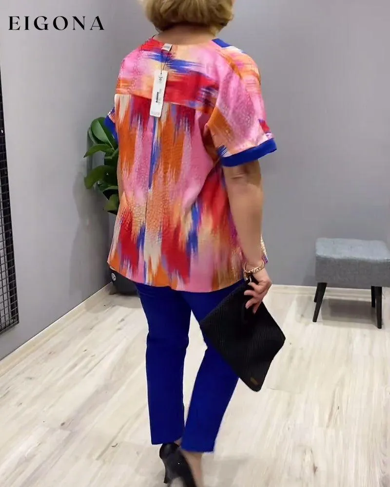 Colorful V-neck short-sleeved top