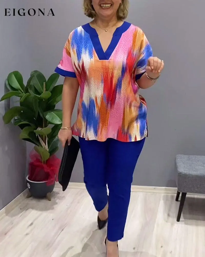 Colorful V-neck short-sleeved top