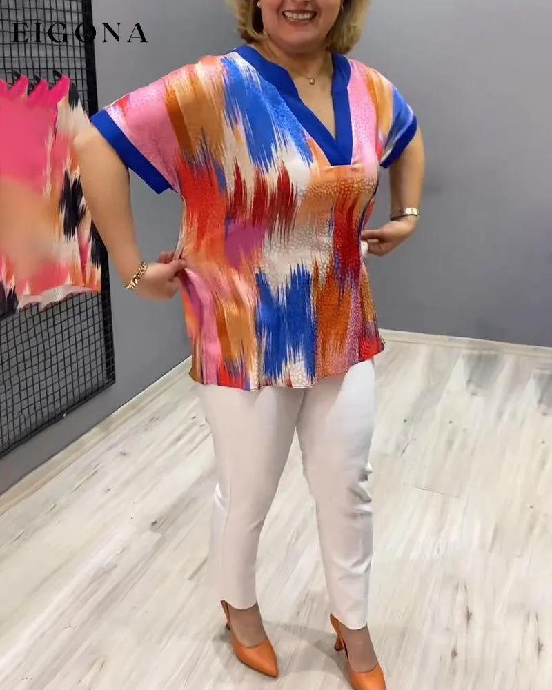 Colorful V-neck short-sleeved top