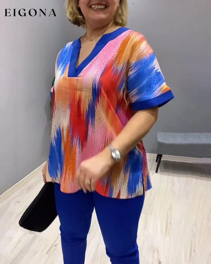 Colorful V-neck short-sleeved top