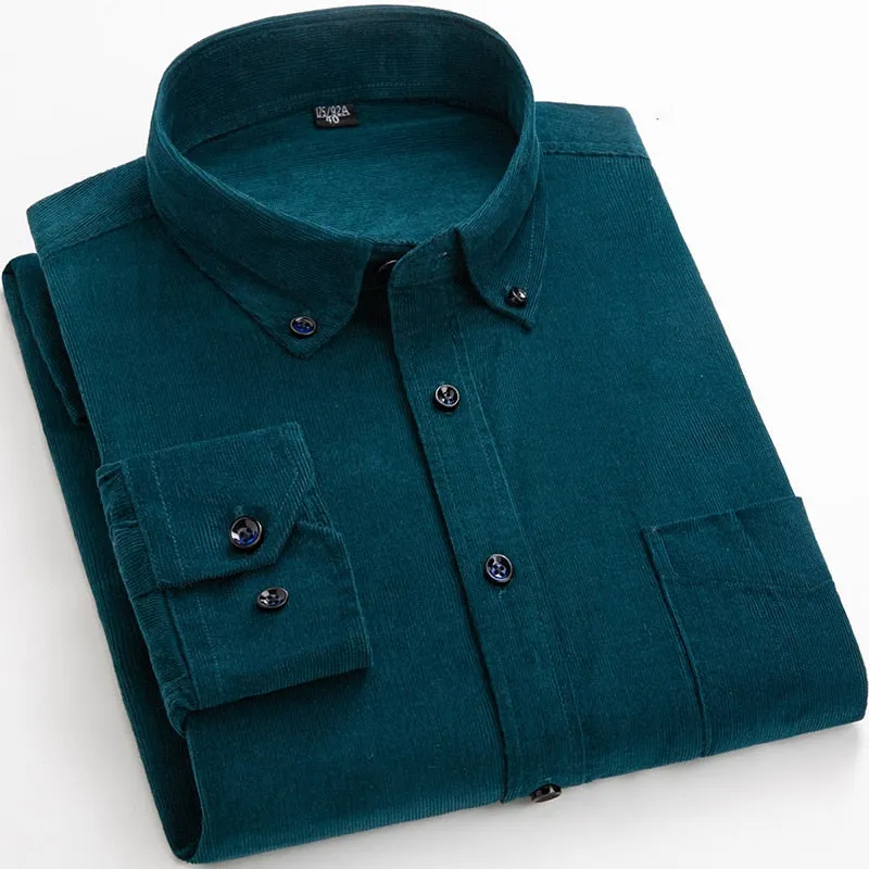 Cotton Corduroy Shirt Long Sleeve Winter Regular Fit Mens Casual Shirt