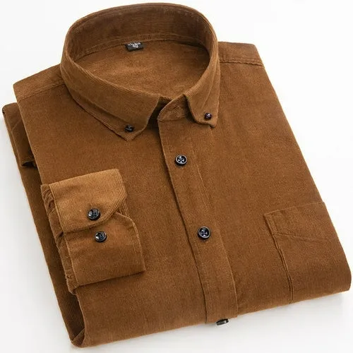 Cotton Corduroy Shirt Long Sleeve Winter Regular Fit Mens Casual Shirt