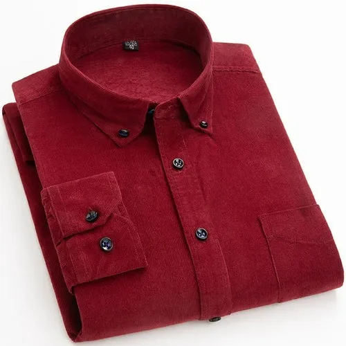 Cotton Corduroy Shirt Long Sleeve Winter Regular Fit Mens Casual Shirt