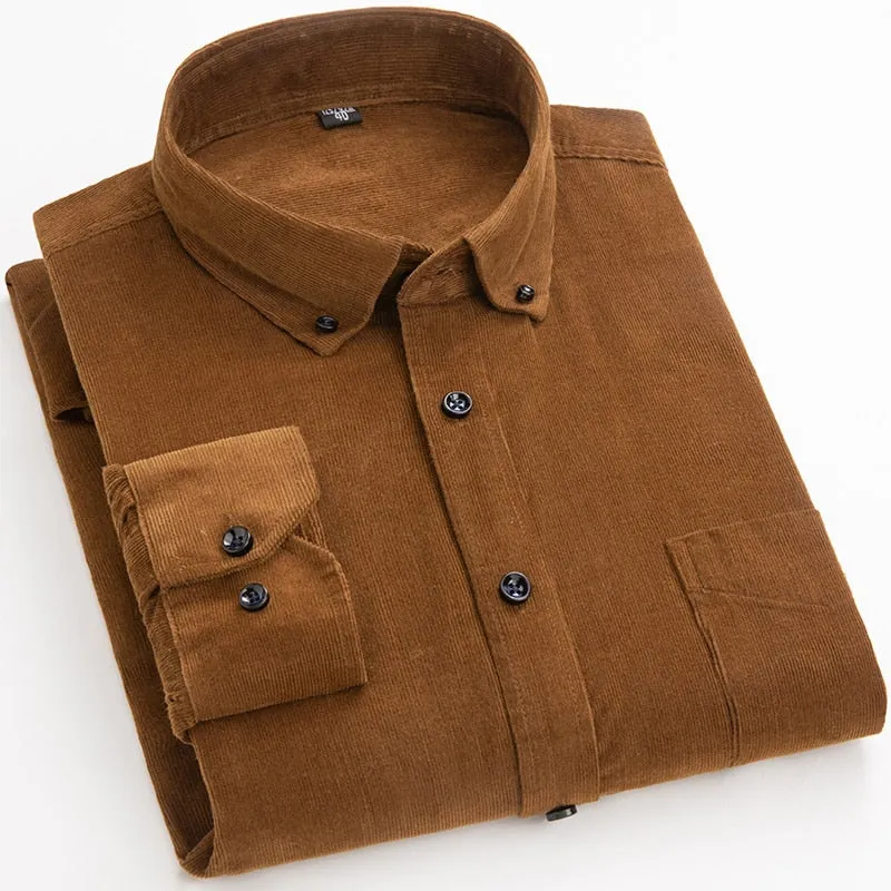Cotton Corduroy Shirt Long Sleeve Winter Regular Fit Mens Casual Shirt