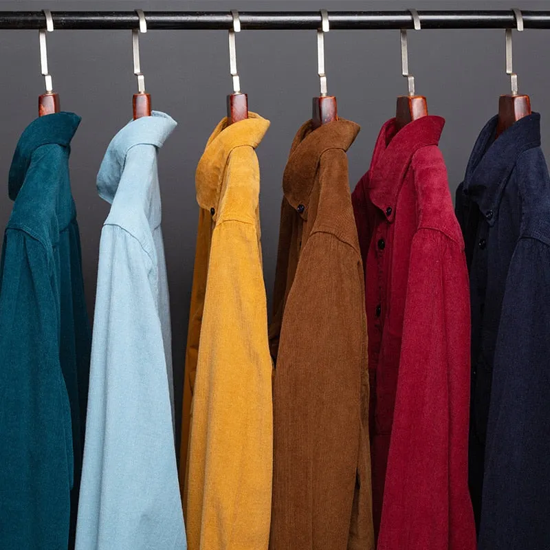 Cotton Corduroy Shirt Long Sleeve Winter Regular Fit Mens Casual Shirt