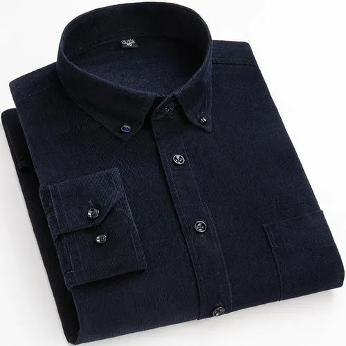 Cotton Corduroy Shirt Long Sleeve Winter Regular Fit Mens Casual Shirt