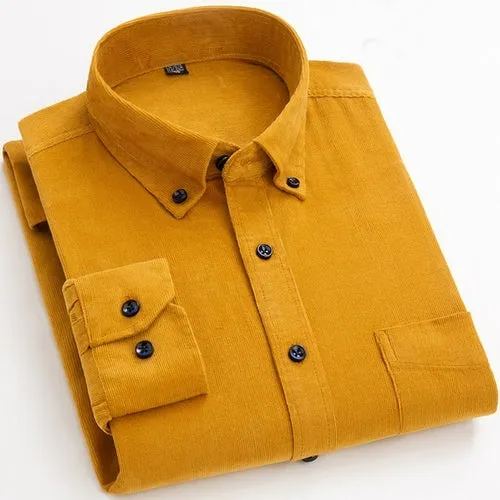 Cotton Corduroy Shirt Long Sleeve Winter Regular Fit Mens Casual Shirt