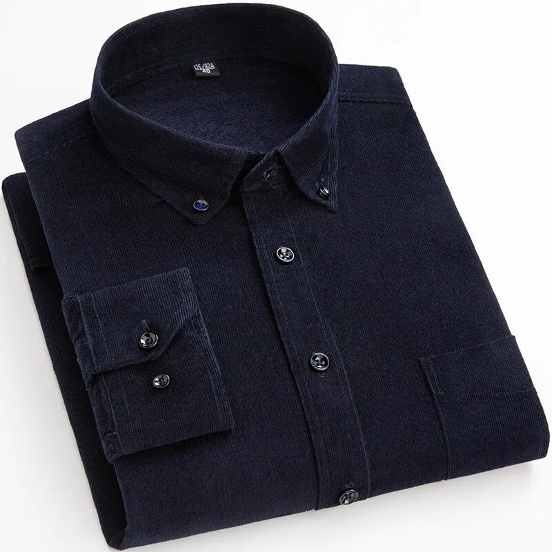 Cotton Corduroy Shirt Long Sleeve Winter Regular Fit Mens Casual Shirt