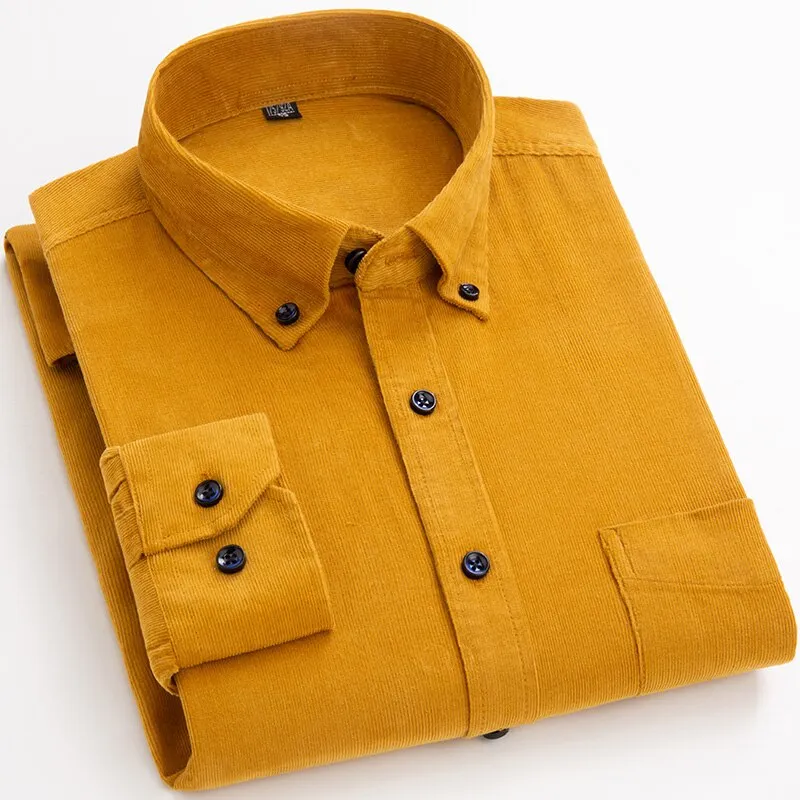 Cotton Corduroy Shirt Long Sleeve Winter Regular Fit Mens Casual Shirt