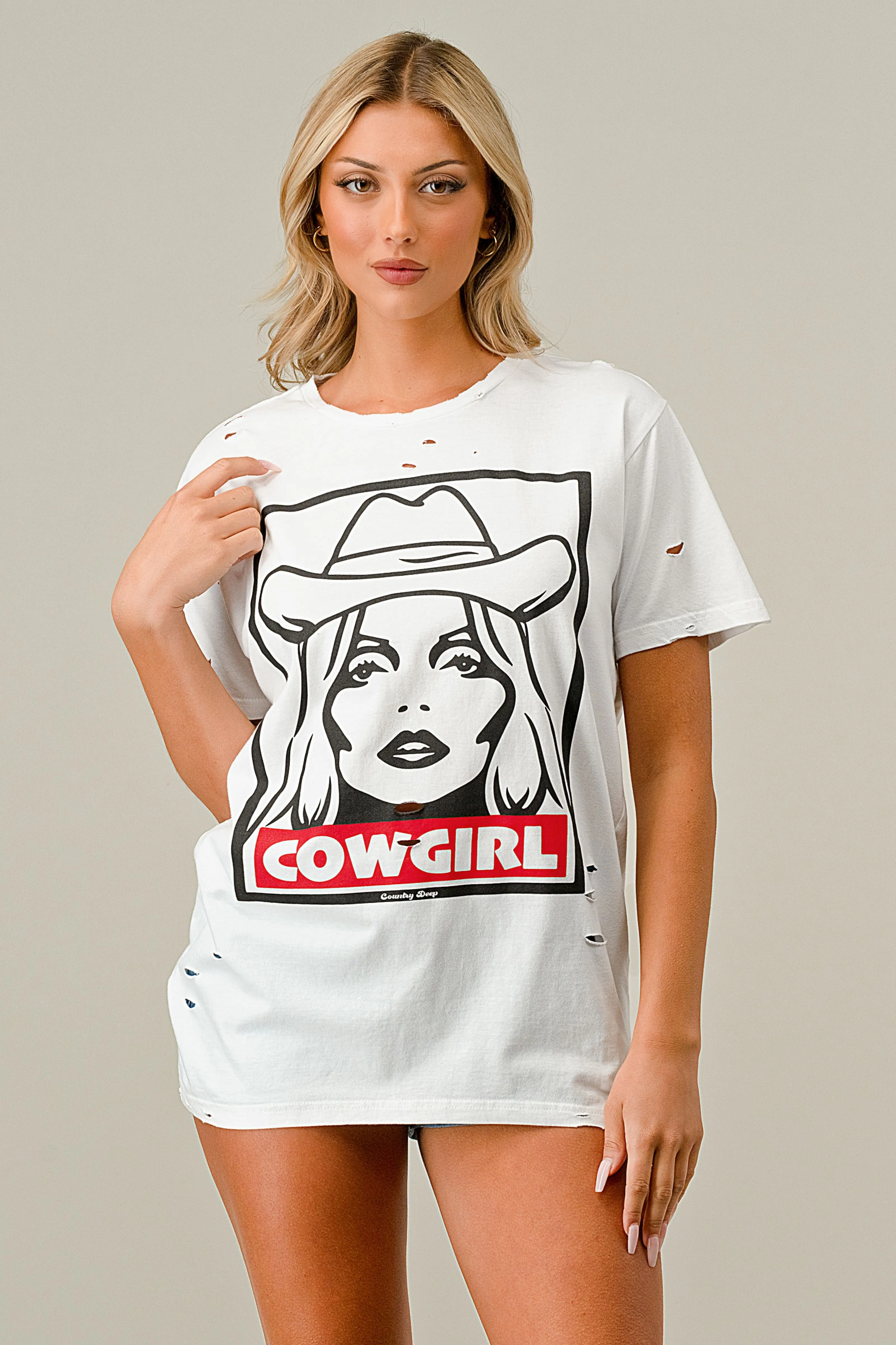 COWGIRL Distressed T-Shirt
