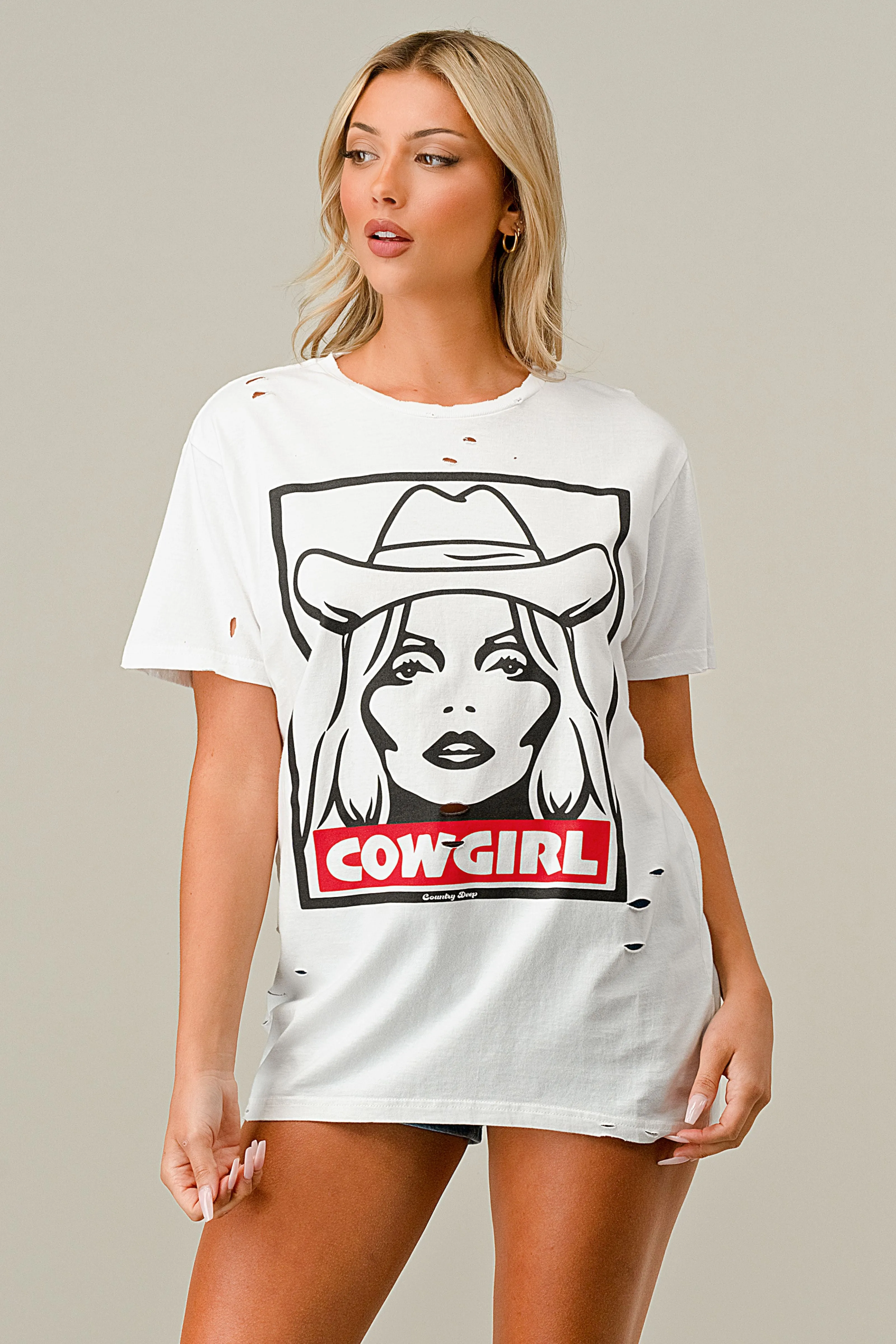 COWGIRL Distressed T-Shirt