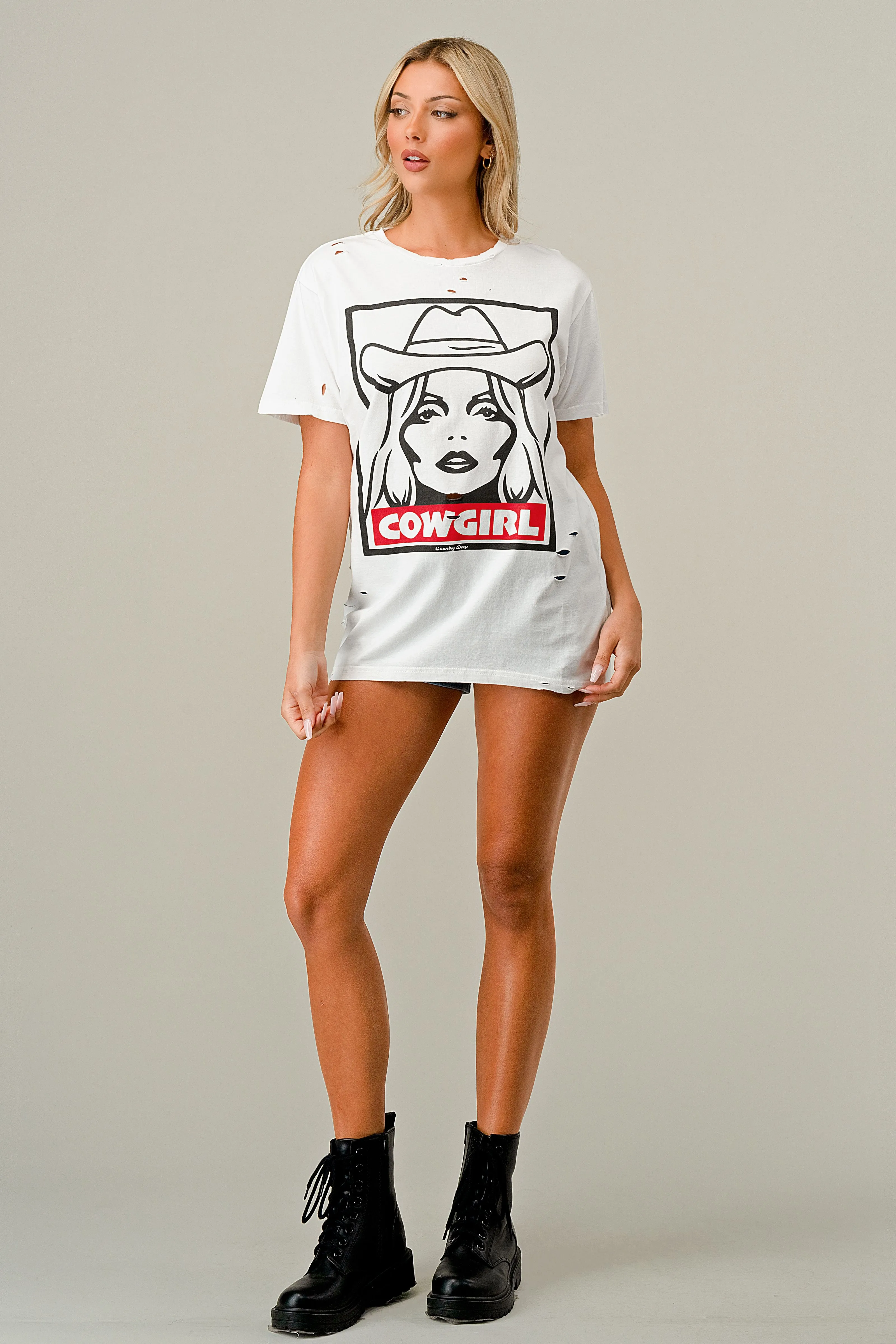 COWGIRL Distressed T-Shirt