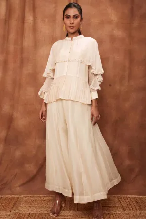 Cream Silk Top & Flowy Pants