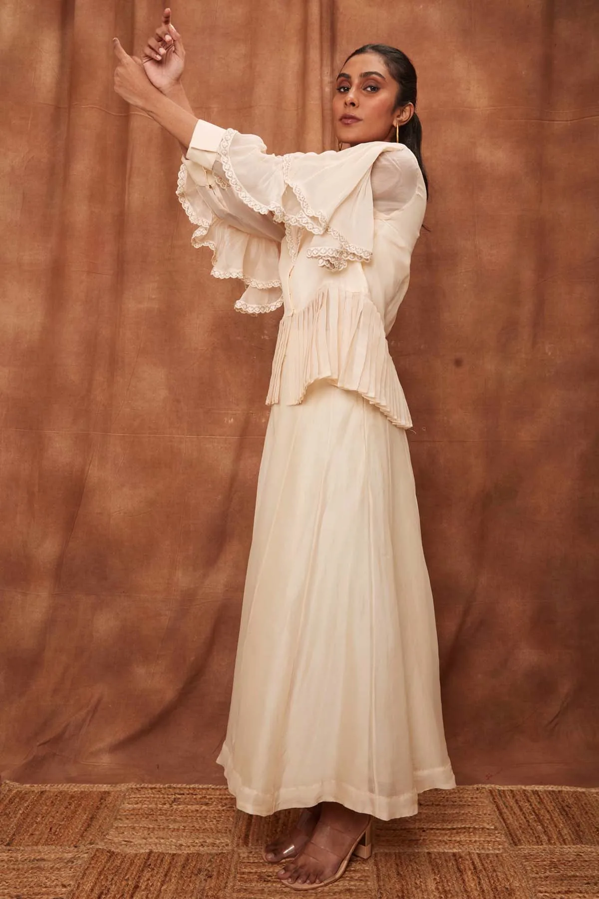 Cream Silk Top & Flowy Pants