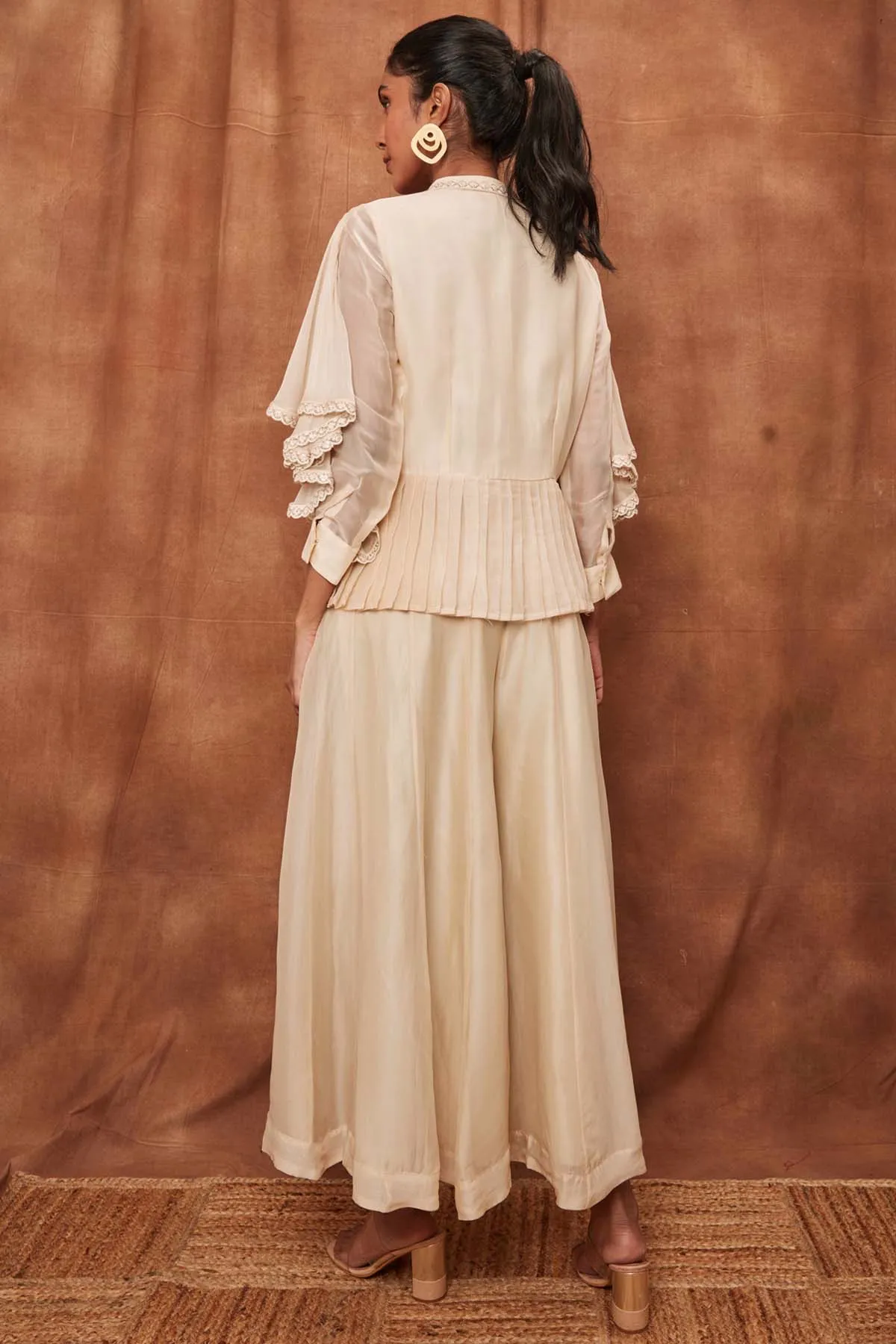 Cream Silk Top & Flowy Pants