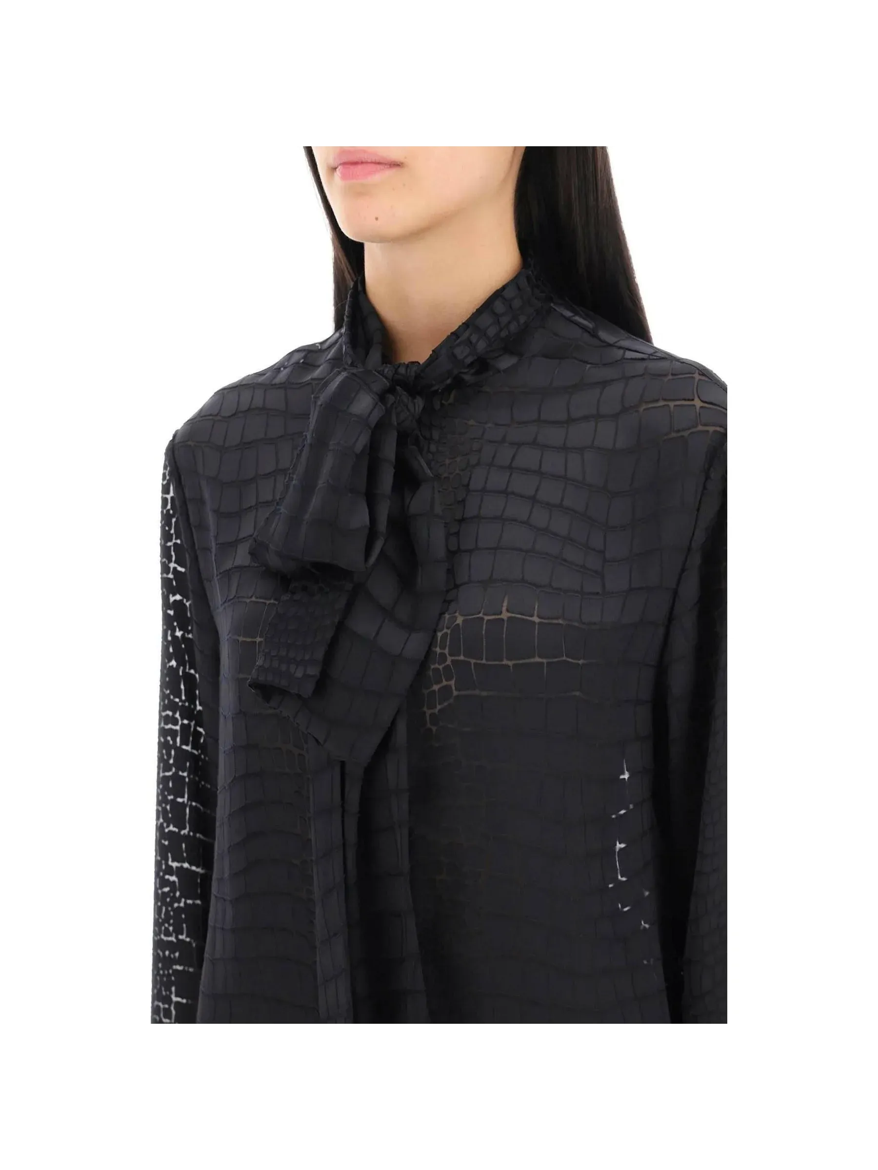Crocodile Effect Tie Neck Blouse