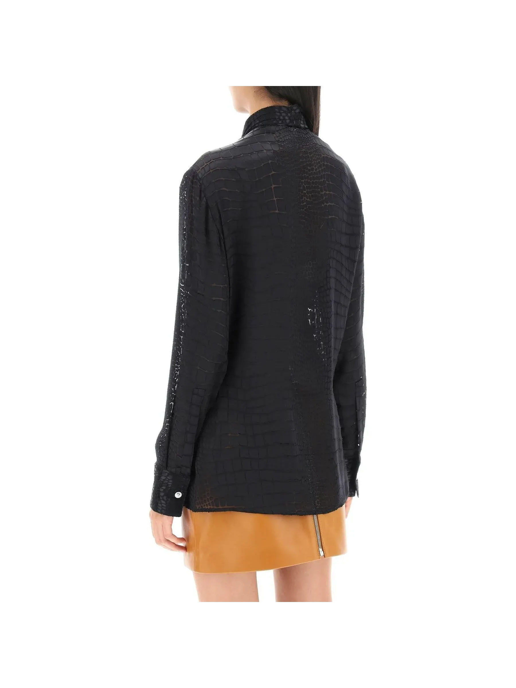 Crocodile Effect Tie Neck Blouse