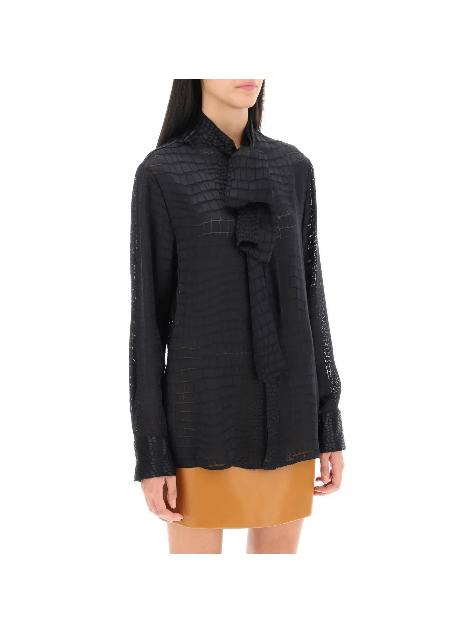 Crocodile Effect Tie Neck Blouse